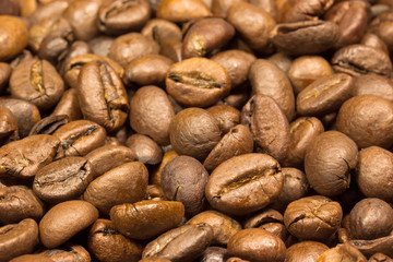 Coffee beans background. Closet view.