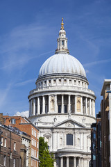 St. Pauls Cathedral in London with blue sky