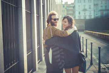 young modern stylish couple urban