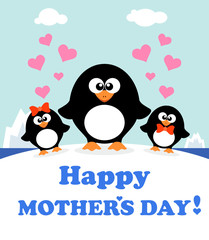 Mother's day background card with penguins