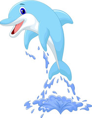Obraz premium Delfin kreskówka wyskakuje z wody