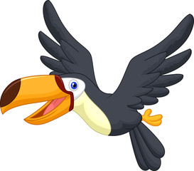 Naklejka premium Cute cartoon toucan bird flying
