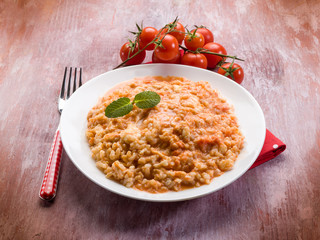 risotto with tomatoes sauce and mozzarella