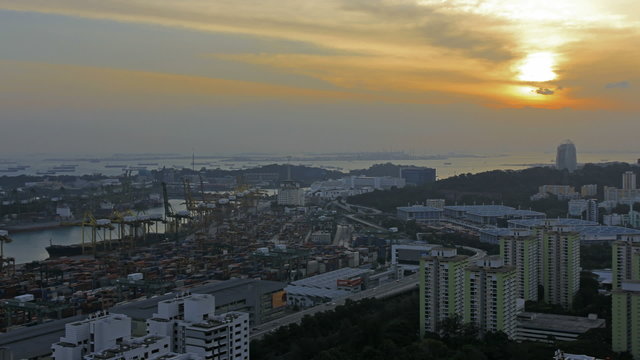 Port of Singapore Industrial Scene at Sunset Time Lapse