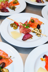 Buffet style food on plates