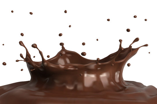 Hot chocolate splash close-up on white, vector illustration.