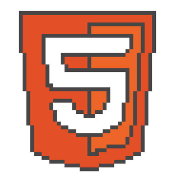 vector illustration of orange shield with html version five, iso
