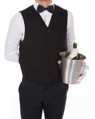 Waiter Holding Champagne Bottle In Cooler