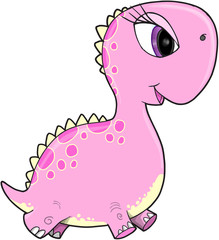 Pink Girl Dinosaur Vector Illustration Art