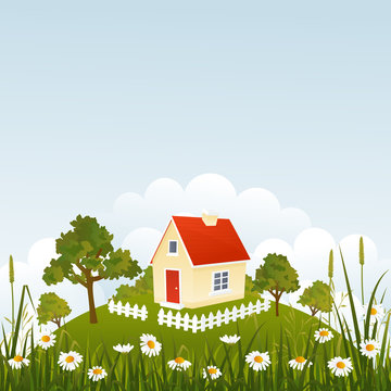 Cute house on green summer hill