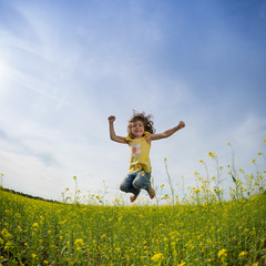 Happy family jumping