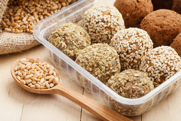 macrobiotic healthy food: balls from ground wheat sprouts
