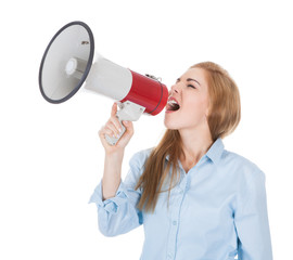 Woman Shouting Through Megaphone