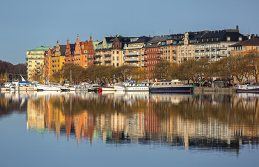 Fototapeta premium Old waterfront apartment buildings.
