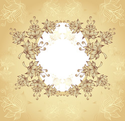 Frame with abstract flowers on gold background