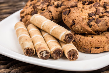 chocolate cookies with wafer rolls