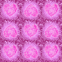 Purple Seamless Pattern with Heart Silhouette