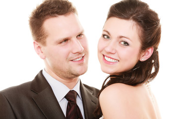 Wedding couple. Portrait of happy bride and groom
