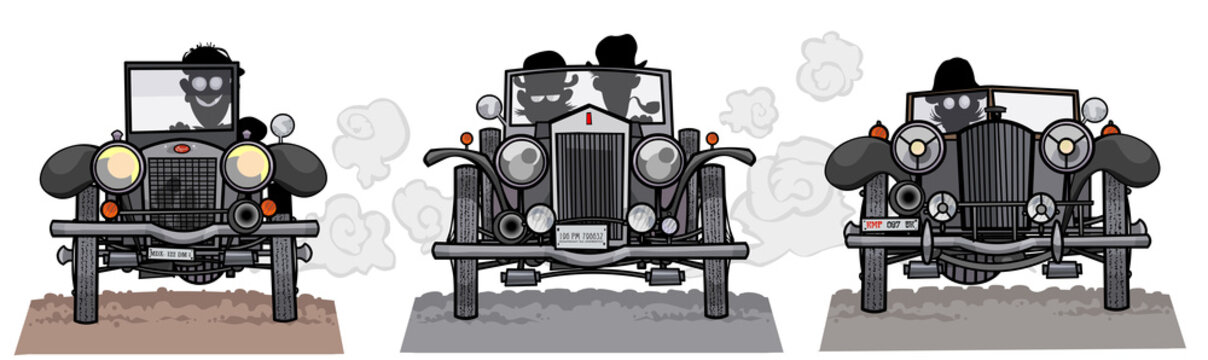 Old vintage cars frontal view.
