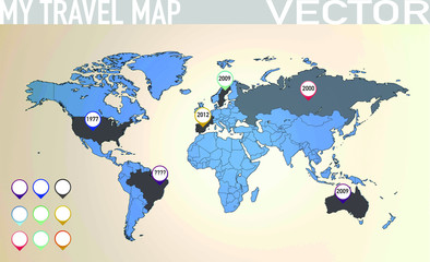 Fototapeta na wymiar Travel map with pointers