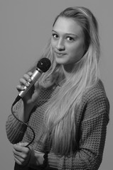 Young Woman with Microphone