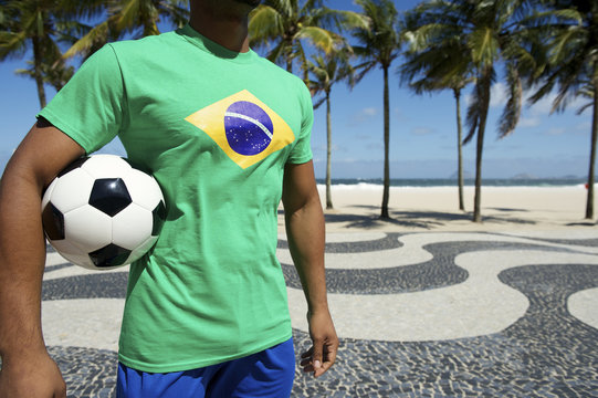Brazilian Soccer Player Brazil Flag Shirt Holding Football Rio