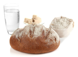 Composition with rye bread isolated on white