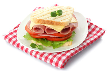 Tasty sandwich with ham, isolated on white - Powered by Adobe
