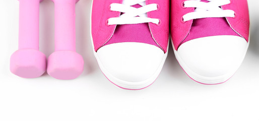 Sneakers and sport equipment. Conceptual photo of fitness