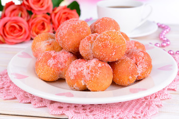 Delicious cookies peaches on table close-up