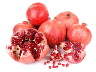 Ripe pomegranates isolated on white
