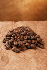 Coffee beans on table close-up