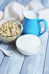 Homemade yogurt and delicious  cereals in bowl