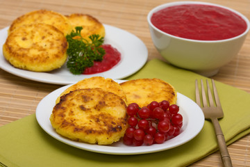 Sweet cheese pancakes on a plate