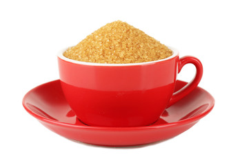 Sugar in cup isolated on white