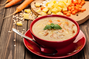 Pea soup with bacon and sausage
