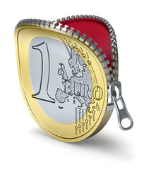 Euro coin with zipper - obrazy, fototapety, plakaty
