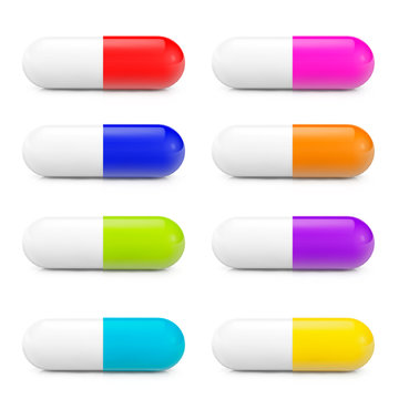 Health Care Concept. Different colors Medical pills set