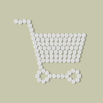 pills concept: shopping, trolley