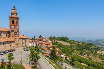 Fototapeta na wymiar Church and hills of Piedmont, Italy.