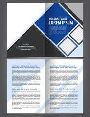 Vector empty bi-fold brochure print template blue design - obrazy, fototapety, plakaty