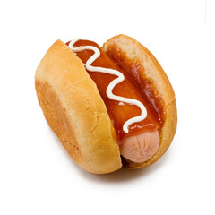 Isolated image of a tasty hot dog closeup