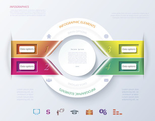 Obraz premium Abstract infographic design with white circle and color ribbons.