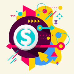 Dollar on abstract colorful spotted background with different el