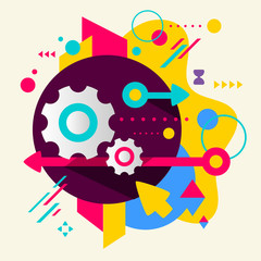 Obraz premium Cogwheel on abstract colorful spotted background with different
