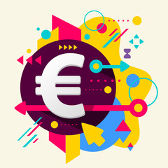 Euro sign on abstract colorful spotted background with different