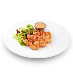  Delicious healthy cooked royal shrimps. Isolated on white