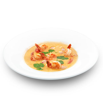 Spicy healthy thai tom yum soup. Isolated on white