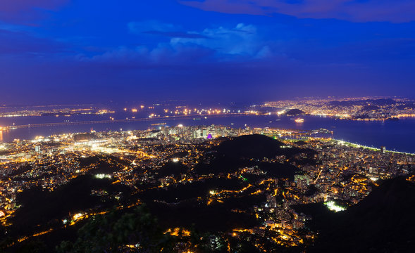 Night aerial view of Rio de Janeiro. Brazil