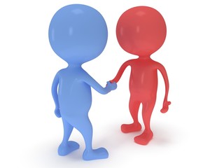 3d two people shake hands.